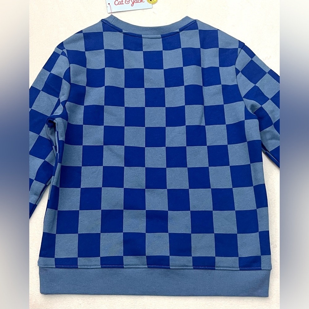 Cat & Jack Children’s Two Tone Blue Checkered Crewneck Boys Sweatshirt 6/7 - Picture 16 of 16